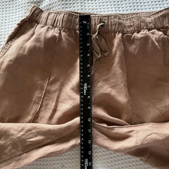 H by Halston Jogger Pants Med 100% Linen Pull On Elastic Drawstring Waist Tan - Picture 11 of 15